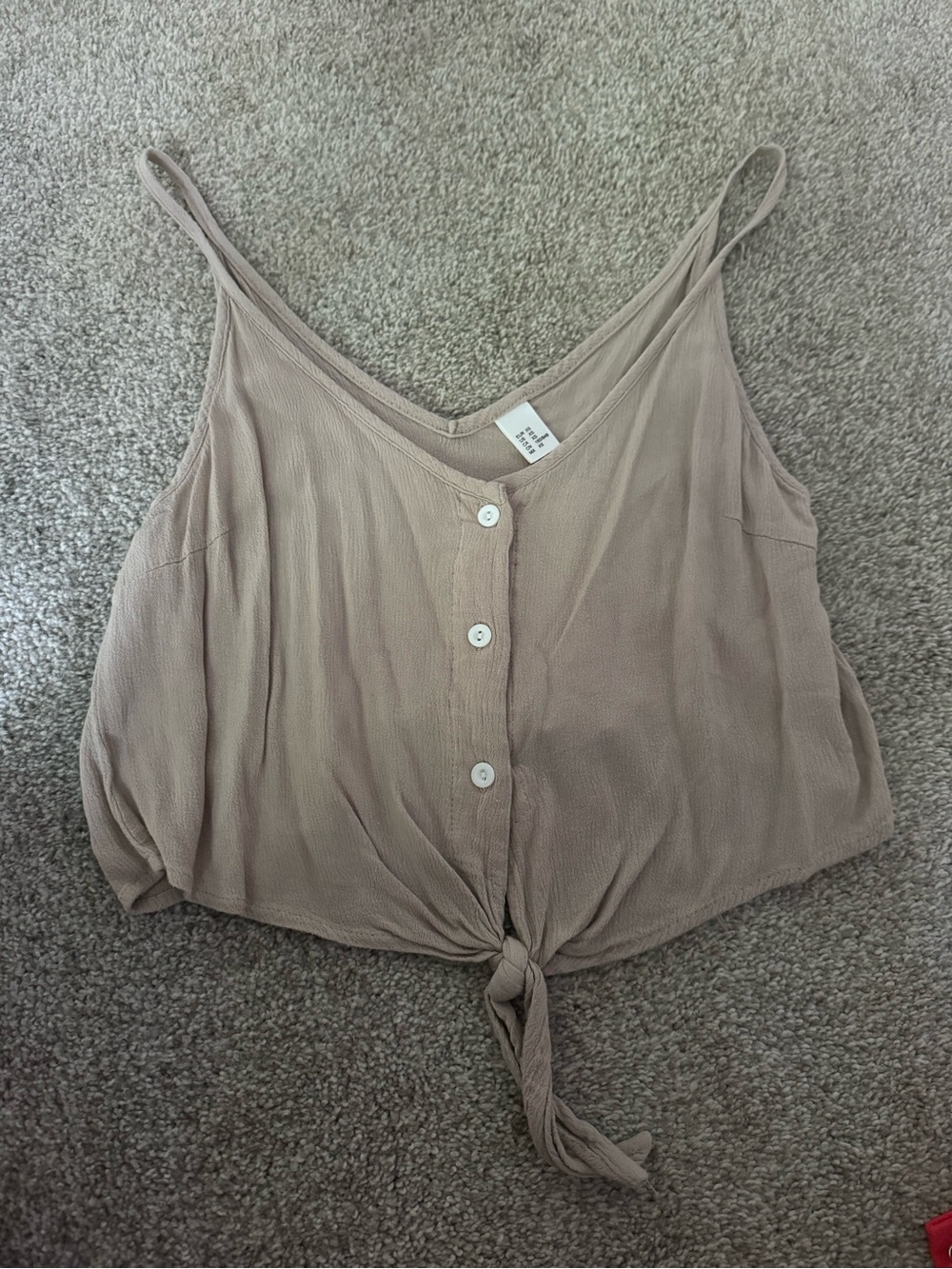 Taupe Tie-Front Spaghetti Strap Tank